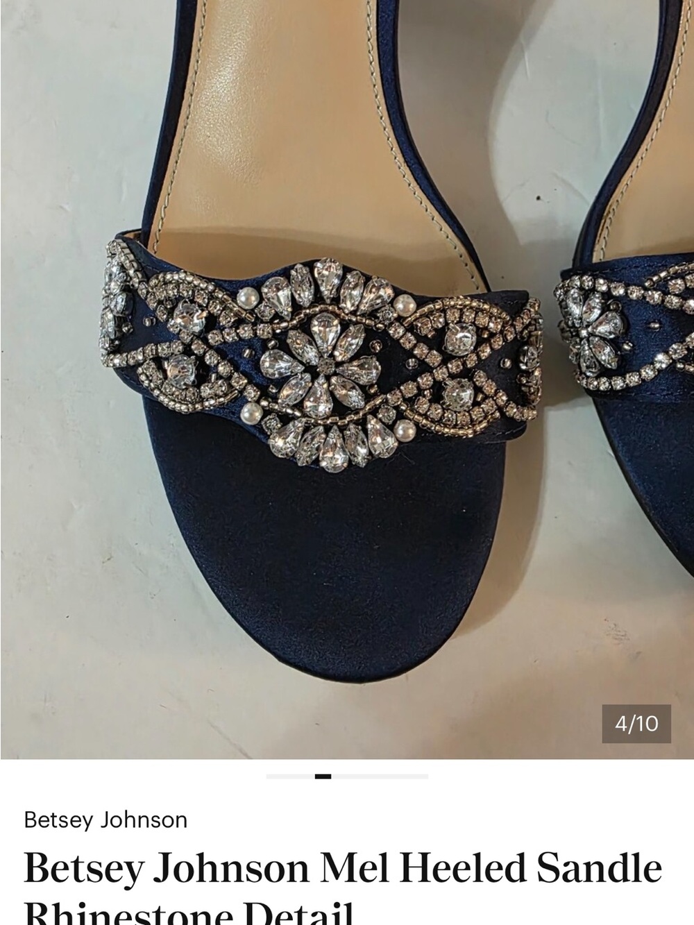 Betsey Johnson Navy Crystal Floral Strap Block Heel Sandals 7.5 - Picture 7 of 9